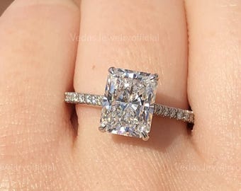 2 CT Radiant Cut Moissanite Engagement Ring, 14K/18K Solid Gold, Hidden Halo Solitaire Promise Ring, 4-Prong Ring, Gift For Girlfriend