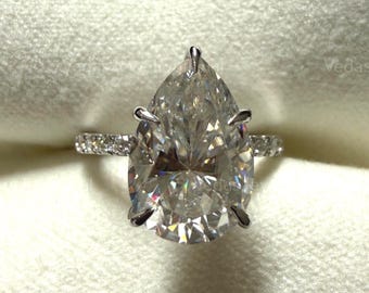 Pear Engagement Ring - 3Ct Moissanite Pear Cut with Hidden Halo for Engagement and Anniversary Gifts