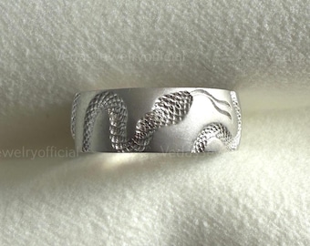 Snake Band Ring - Unique 5mm Snake Wedding Stacking Ring in 14k Gold & Sterling Silver, Unisex Snake Lover's Gift