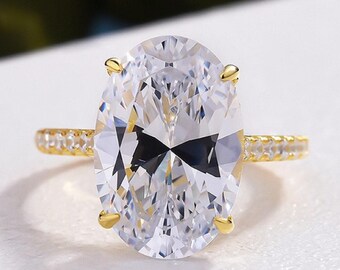 3.5CT Oval Moissanite Engagement Ring 14K Yellow Gold Anniversary Ring Hidden Halo Wedding Ring Solitaire Diamond Ring Anniversary Gift