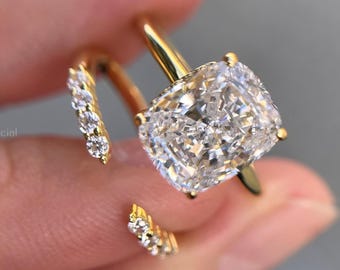 Cushion Cut Moissanite Wedding Ring, 925 Sterling Silver Engagement Ring Set, Women Diamond Ring Set, Perfect Bridal Gift