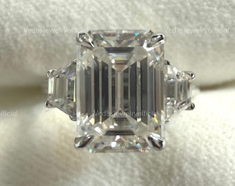 3.00 Ct Emerald Cut Moissanite Engagement Ring - Elegant Three Stone Ring for Proposals, Wedding, Bridal Gift