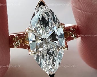 2.55CT IGI CERTIFIED Marquise Cut Lab Grown Diamond Ring, Filigree Solitaire Engagement Ring, Diamond Proposal Ring, Solid Gold Ring