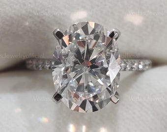 Hidden Halo 4.40CT Oval Moissanite Engagement Ring, Cathedral Setting Promise Ring, Custom Wedding Ring for Her
