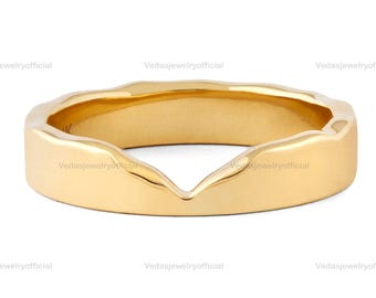 14K Solid Gold Cigar Wedding Band Ring, Wide Cut Out Design Perfect for a Wedding or Nesting Ring, Chevron Minimalist Band Luxurious Gifts