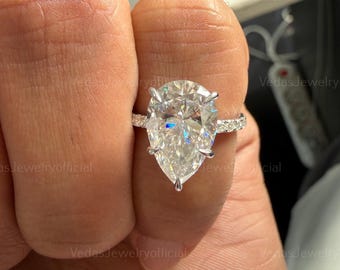 Pear Engagement Ring - 3Ct Moissanite Pear Cut with Hidden Halo for Engagement and Anniversary Gifts