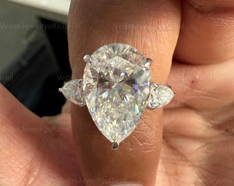 5.70 CT Pear Cut Moissanite Engagement Ring – Elegant Three Stone Bridal Ring, 14K Gold Sparkling Wedding Band, Anniversary Gift