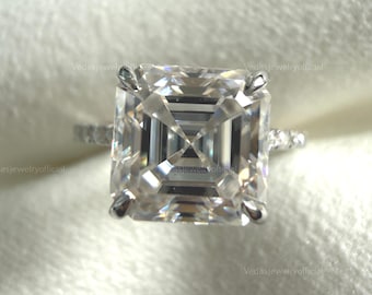 3CT Solid Gold Asscher Moissanite Engagement Ring – Elegant Pave Wedding Band, Proposal Ring, Perfect Gift for Women or Wife