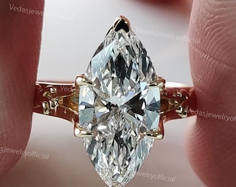 2.55CT IGI CERTIFIED Marquise Cut Lab Grown Diamond Ring, Filigree Solitaire Engagement Ring, Diamond Proposal Ring, Solid Gold Ring