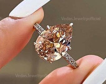 2CT Champagne Moissanite Pear Engagement Ring, Elegant Solid 14K Gold Promise Ring, Perfect Anniversary Gift for Women