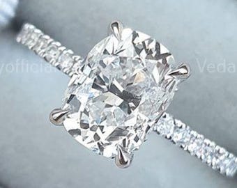 2.5CT Elongated Cushion Cut Moissanite Engagement Ring, Half Eternity Solid Gold Proposal Ring, Perfect Anniversary Gift for Her