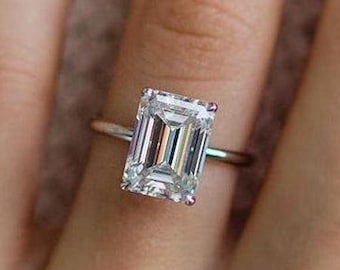 3.5 CT Emerald Cut Moissanite Engagement Ring, Stunning Emerald Solitaire for Proposing, Elegant Gift for Her