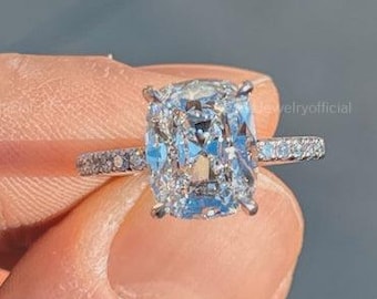 2 CT Elongated Cushion Cut Moissanite Engagement Ring 14k Gold Hidden Halo Promise Ring Anniversary Ring Vintage Wedding Ring