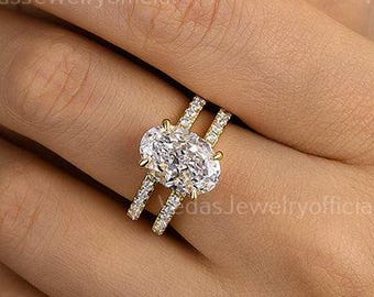 3 CT Double Band Oval Engagement Ring, Stunning Moissanite Halo Ring, Perfect Wedding Ring or Promise Ring, Gift for Her