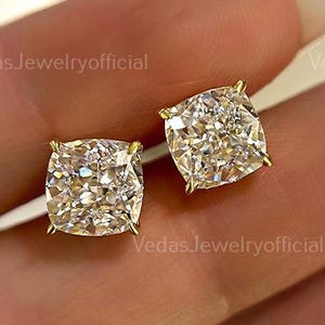2.00 TW Cushion Cut Moissanite Stud Earrings 4 Prongs Moissanite Wedding Earrings Push Back Earrings Anniversary Gift