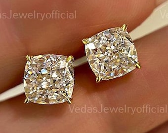 2.00 TW Cushion Cut Moissanite Stud Earrings 4 Prongs Moissanite Wedding Earrings Push Back Earrings Anniversary Gift