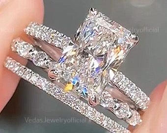 2.5 CT Radiant Cut Moissanite Engagement Ring Set, Unique Full Eternity Marquise Ring, Anniversary Gift for Women