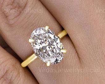 3 Ct Oval Cut Moissanite Engagement Ring, Elongated Solitaire with Hidden Halo, Unique Bridal Gift for Her