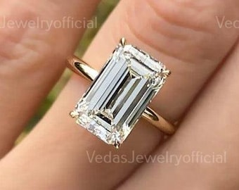 4CT Emerald Cut Moissanite Engagement Ring Wedding Proposal Ring Fine Vintage Solitaire Unique Bridal Ring Anniversary Ring Gift For Her