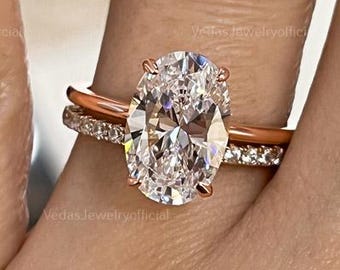 3CT Oval Moissanite Ring Set Womens Moissanite Engagement Ring Set, Bridal Set, Wedding Set, 11X8mm Oval Solitaire Ring, Bridal set ring