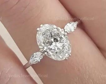 2CT Oval Cut Moissanite Engagement Ring Marquise Moissanite Diamond Band 14k Solid Gold Wedding Ring For Women Anniversary Ring Promise Ring