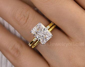 4CT Radiant Solitaire Bridal Set Engagement Ring, Radiant Bridal set, Radiant Moissanite Engagement Ring For Her, Bride Wedding Gift For Her
