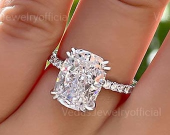 3.5 CT Elongated Cushion Cut Moissanite Engagement Ring Cushion Diamond Promise Ring Anniversary Ring Art Deco Ring Vintage Wedding Ring