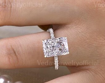 3 CT Radiant Cut Moissanite Engagement Ring, Hidden Halo Solitaire, Promise Ring, Anniversary Gift for Women 4-Prong Diamond Ring
