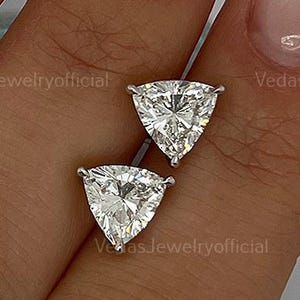 Trillion Cut Moissanite Stud Earring 1 + 1 Ct Trillion Moissanite Earring Push Back Trillion Cut Stud For Women Gold Solitaire Earring