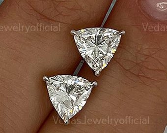 Trillion Cut Moissanite Stud Earring 1 + 1 Ct Trillion Moissanite Earring Push Back Trillion Cut Stud For Women Gold Solitaire Earring