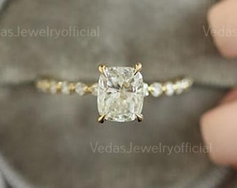 3 Carat Cushion Cut Diamond Ring Cushion Cut Moissanite Engagement Ring Hidden Halo Cushion Cut Engagement Ring Cushion Cut Solitaire Ring