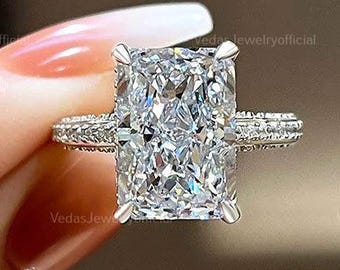 3.5 CT Radiant Cut Moissanite Engagement Ring 14K Yellow Gold Anniversary Ring Hidden Halo Wedding Ring Anniversary Gift Promise Ring