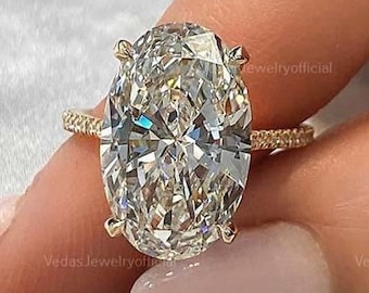 4.0CT Classic Vintage Style Oval Moissanite Ring, Oval Cut Solitaire Diamond Ring, Gorgeous Hidden Halo Anniversary Ring, White Gold Ring