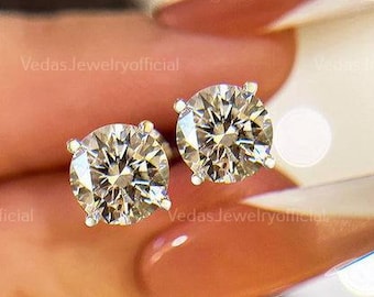 7 MM Round Brilliant Cut Earring Colorless Moissanite Stud Earrings Push Back Earrings Wedding Earring Round Studs Earrings for Her