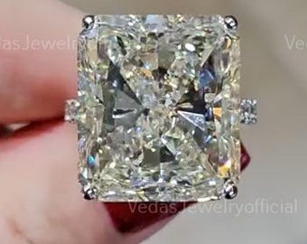 10 CT Radiant Cut Engagement Ring, Hidden Halo Ring, Wedding Ring, Big Moissanite Ring, Ring for Women, Pave Bridal Ring, Gift for Her