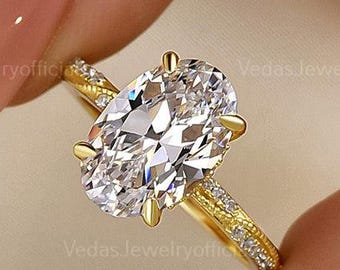 3.5 Carat Oval Cut Diamond Ring Oval Cut Engagement Ring Oval Moissanite Solitaire Ring Hidden Halo Wedding Ring Dainty Claw 4 Prong Ring
