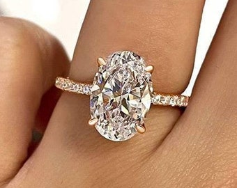 3Ct Oval Cut Moissanite Ring, Moissanite Oval Engagement Ring, Moissanite Hidden Halo Wedding Proposal Ring