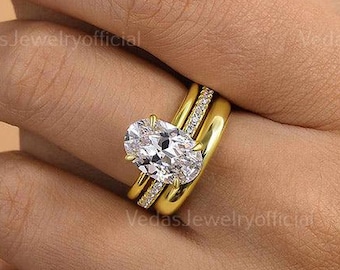 3.5 CT Moissanite Bridal Ring Set, Elegant 14k Gold Hidden Halo & Pave Band, Perfect for Engagement or Anniversary Gift