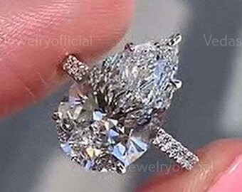 3 CT Pear Cut Halo Moissanite Ring, Radiant Halo Engagement Ring, Perfect Wedding Ring for Women, Anniversary Gift Idea