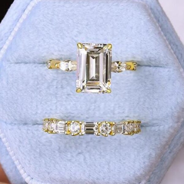 Bespoke Bridal Emerald Moissanite Ring Etsy