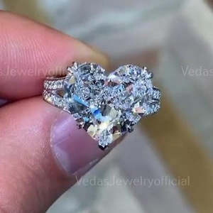 3CT Moissanite heart shaped ring,14k white gold, hidden halo heart engagement ring, celebrity style big large heart moissanite wedding ring