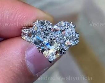 3CT Moissanite heart shaped ring,14k white gold, hidden halo heart engagement ring, celebrity style big large heart moissanite wedding ring