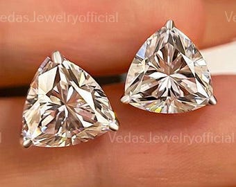 1CT Moissanite Studs, Trillion Cut Studs Earrings, D Color Moissanite Earrings, Luxury Earrings, Gift Idea, Earrings For Women, Gift for Her