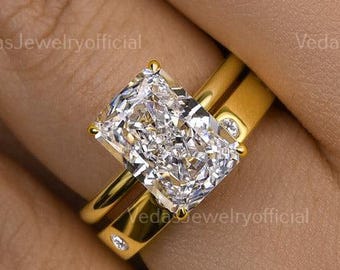 3.00 CT Radiant Cut Moissanite Wedding Ring Set Radiant Cut Bridal Ring Set Matching Wedding Band Solid Gold Anniversary Gift For Her