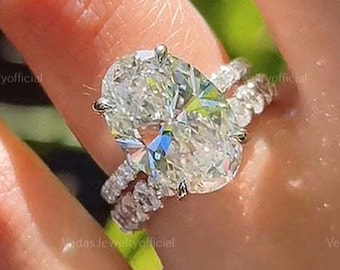 3 Ct Oval Moissanite Engagement Ring Set: Sterling Silver Bridal Set
