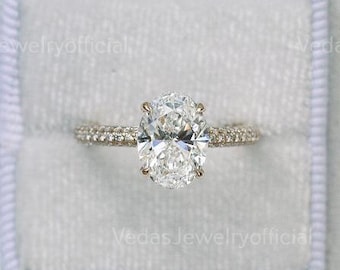 2.5CT Oval Cut Moissanite Engagement Ring, Vintage Halo Bridal Ring for Her, Unique Pave Solitaire Gift