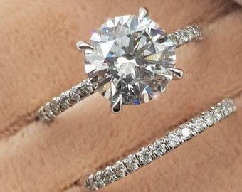 2.0 CT Round Moissanite Engagement Ring Set For Women,Solid White Gold Bridal Set,Vintage Moissanite Wedding Set, Gift For Girl