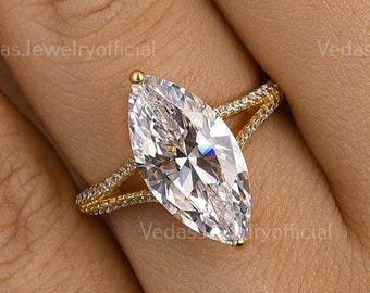 3Ct Marquise Cut Moissanite Unique Engagement Ring 14kt Gold Wedding Ring Proposal Ring Anniversary Gifts Promise Ring For Her Handmade Ring