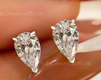 Pear Cut Moissanite Studs: 2.60 TCW Teardrop Earrings