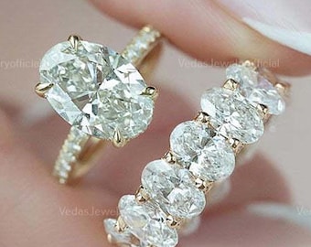 3 CT Oval Cut Moissanite Engagement Bridal Set Ring Gift For Her Wedding Band Promise Ring Set Wedding Gift Stylish Bridal Set Ring For Gift